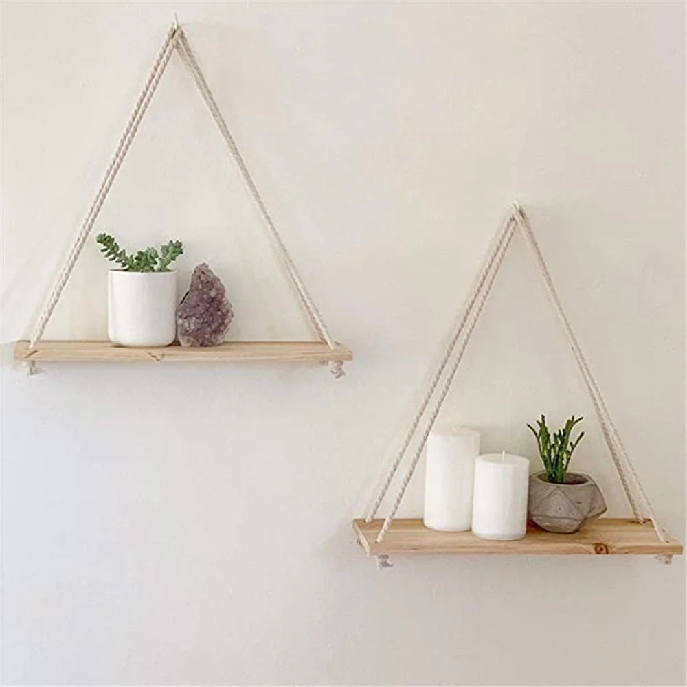 Floating Wooden Rope Shelf