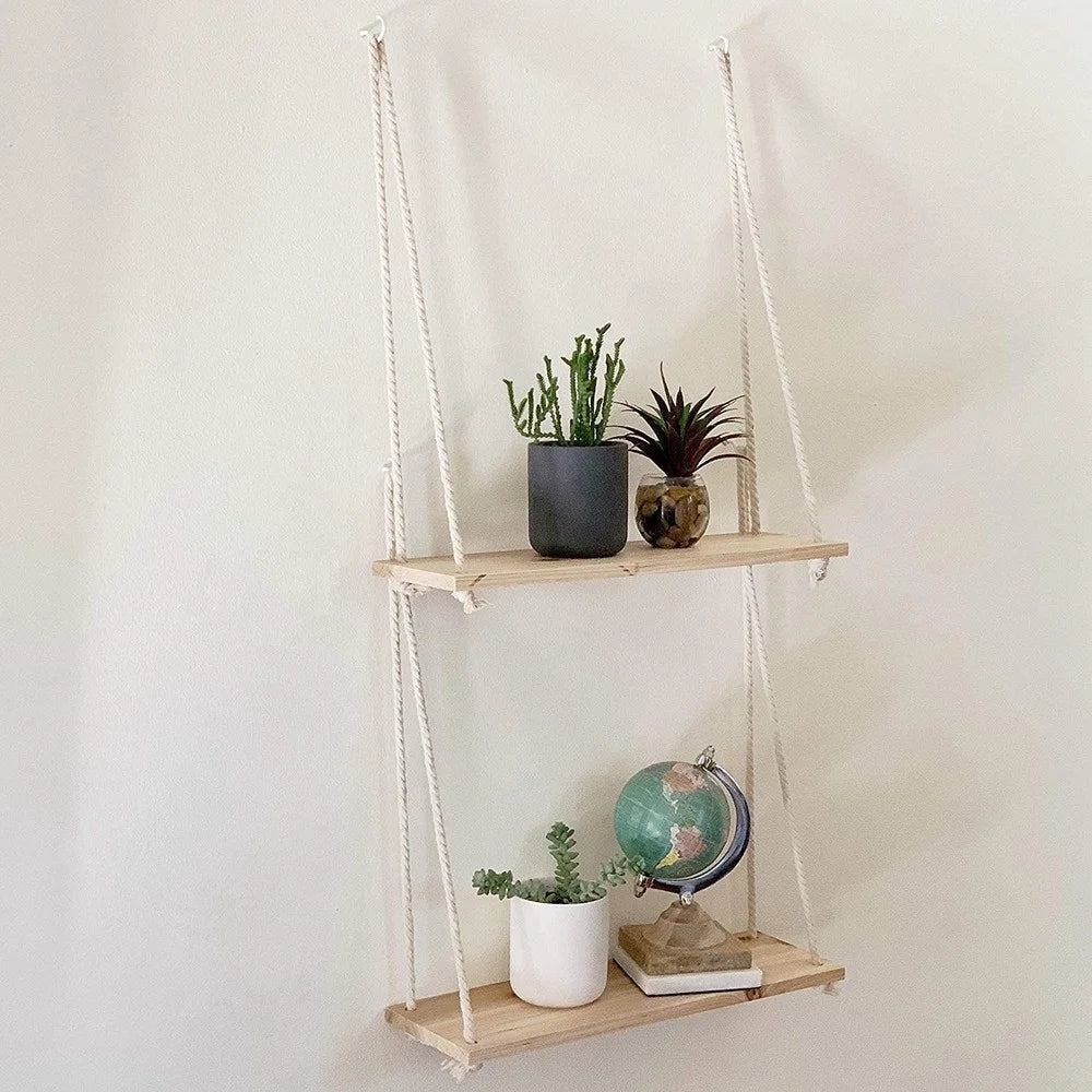 Floating Wooden Rope Shelf