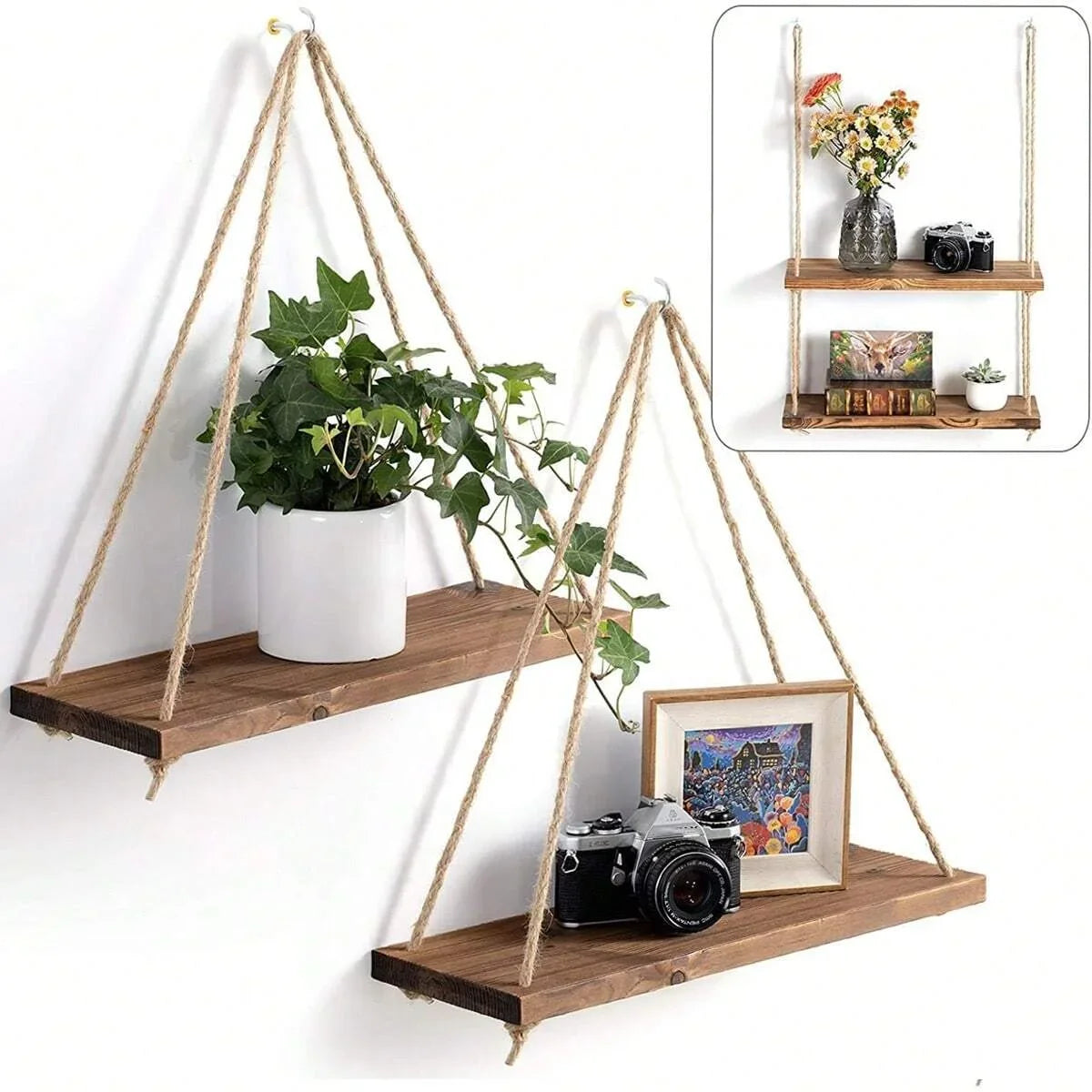 Floating Wooden Rope Shelf