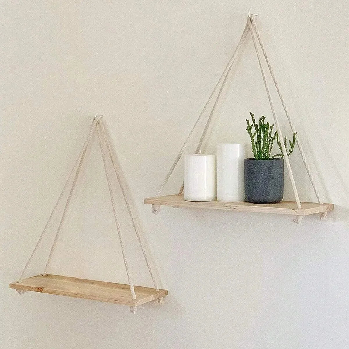 Floating Wooden Rope Shelf