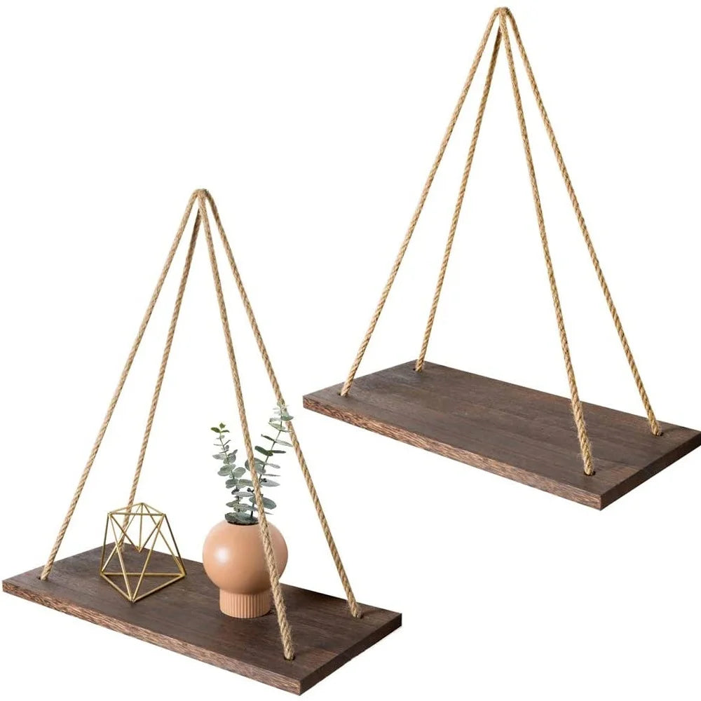 Floating Wooden Rope Shelf