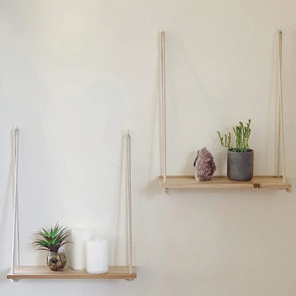Floating Wooden Rope Shelf