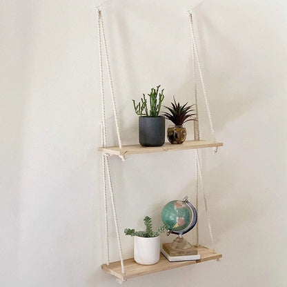 Floating Wooden Rope Shelf