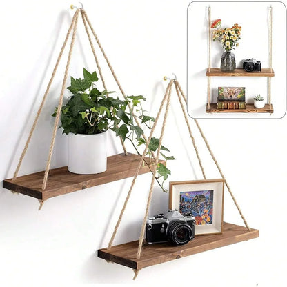Floating Wooden Rope Shelf
