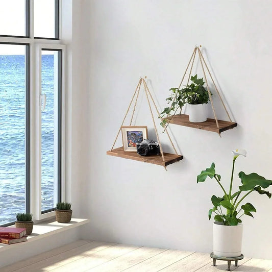 Floating Wooden Rope Shelf